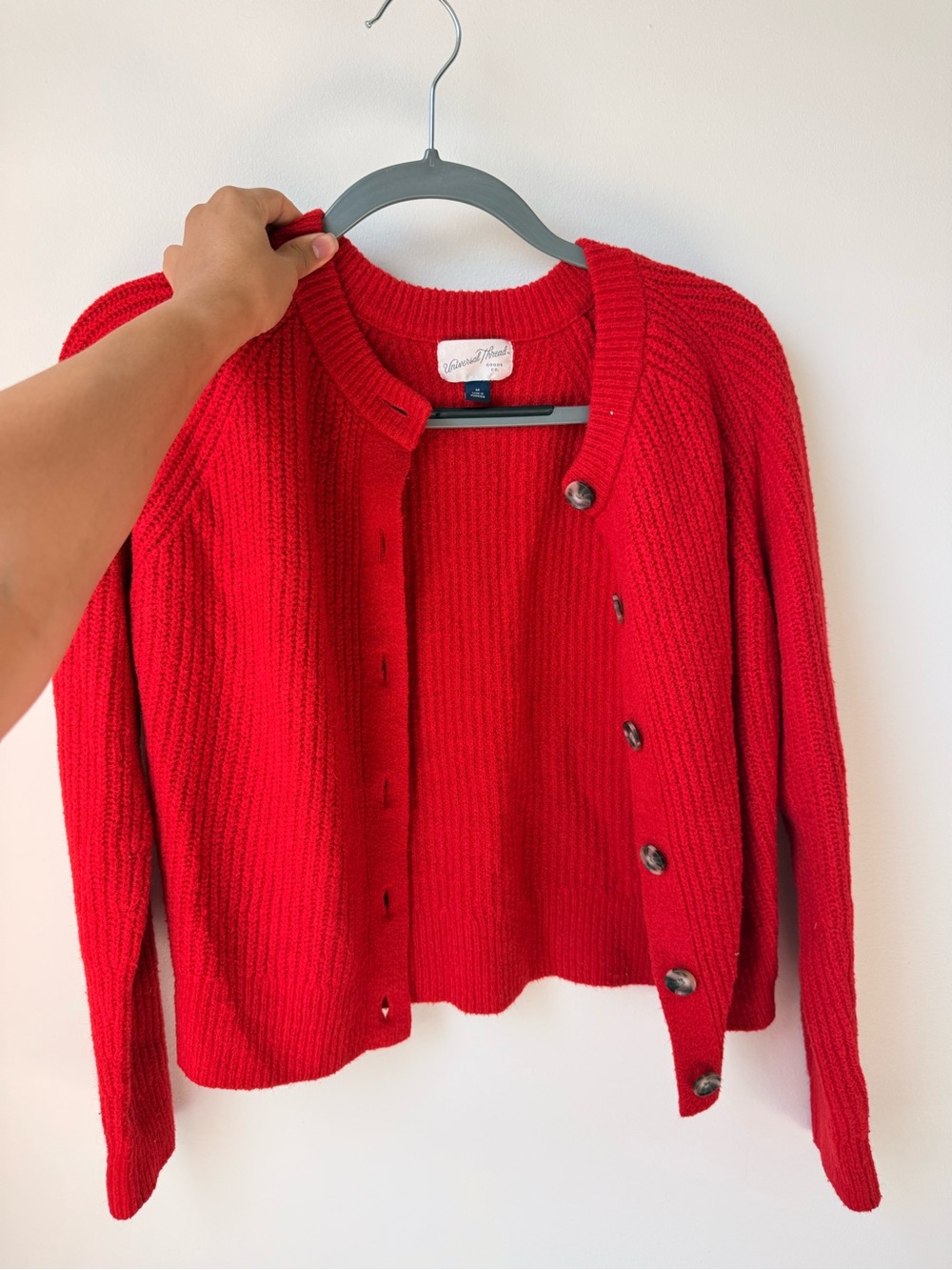 Red Button-Front Knit Cardigan | Medium